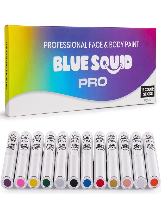 Blue Squid PRO 12 Color Pack Face Paint Stick - Waterproof Body Paint for Adults & Kids Eye Black Baseball, Softball - Vegan Hypoallergenic Twist-Up Non-Toxic Makeup Stick for Cosplay, Sports & SFX - Image 1